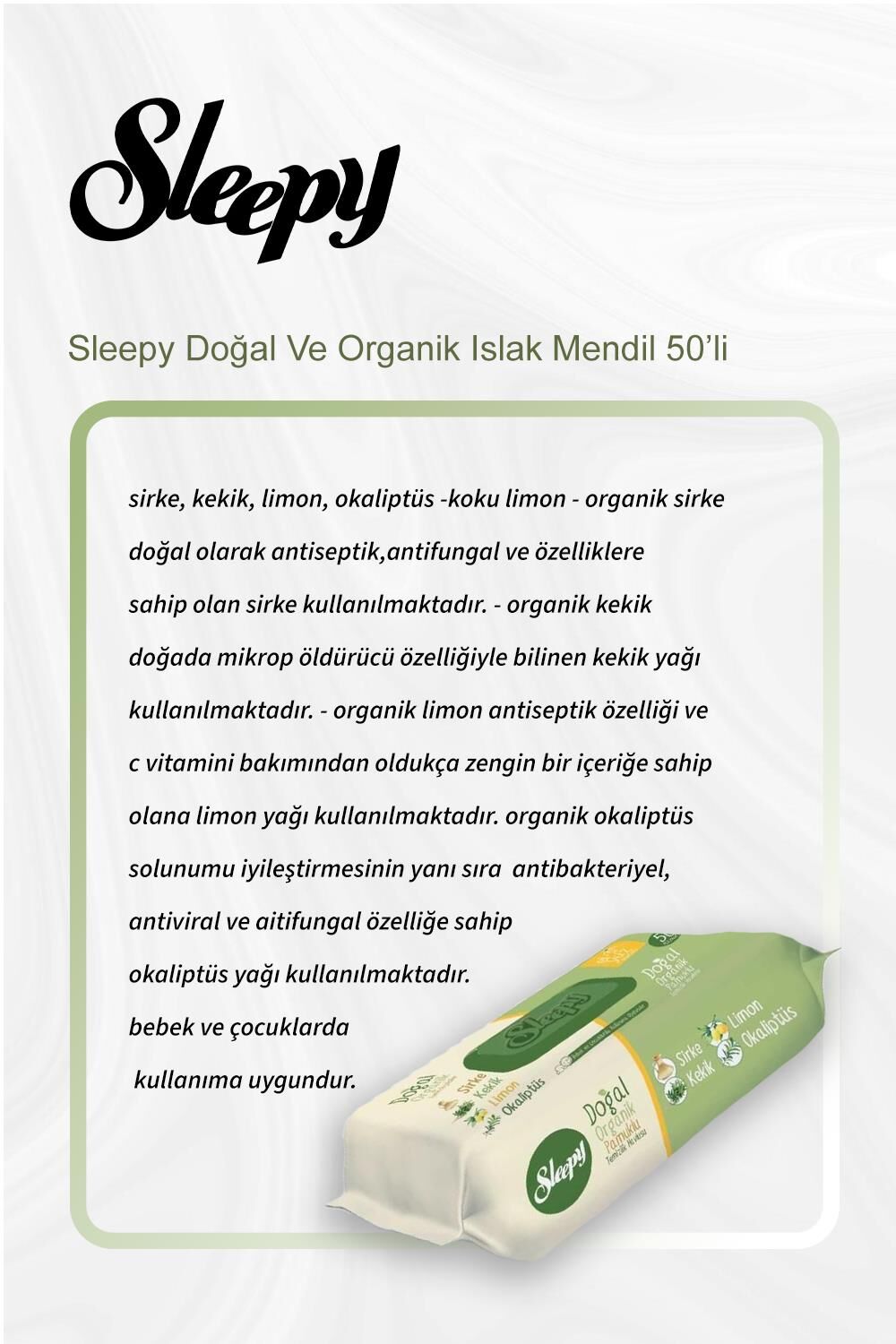 Sleepy Doğal Ve Organik Islak Mendil 50 Adet 5 Al 4 Öde ve Rosie Pamuk