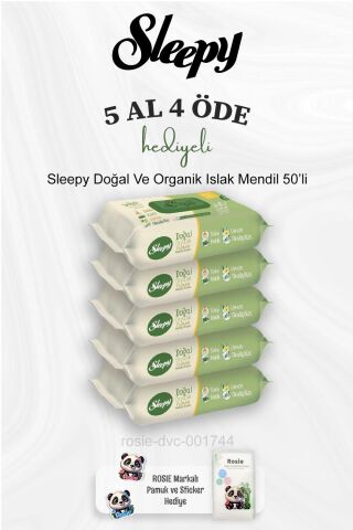 Sleepy Doğal Ve Organik Islak Mendil 50 Adet 5 Al 4 Öde ve Rosie Pamuk