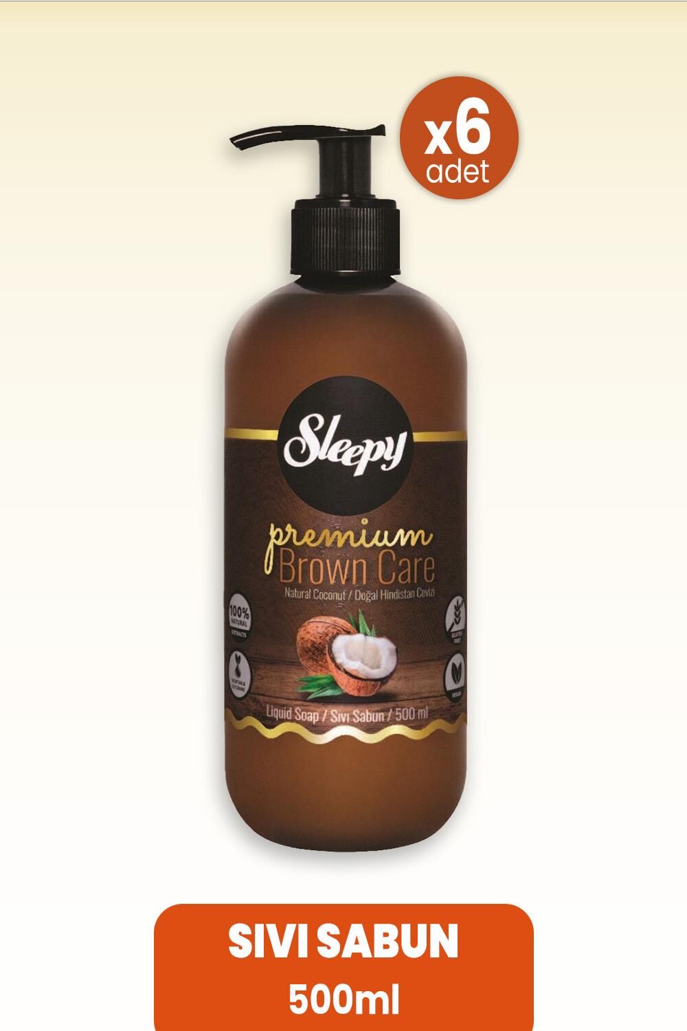 Sleepy Premium Brown Care Sıvı Sabun Hindistan Cevizi 500 ml x 6 Adet