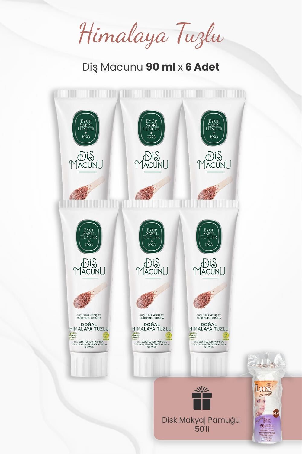 Eyüp Sabri Tuncer Himalaya Tuzlu  Diş Macunu 90 ml x 6 Adet ve Disk Pamuk 50'li