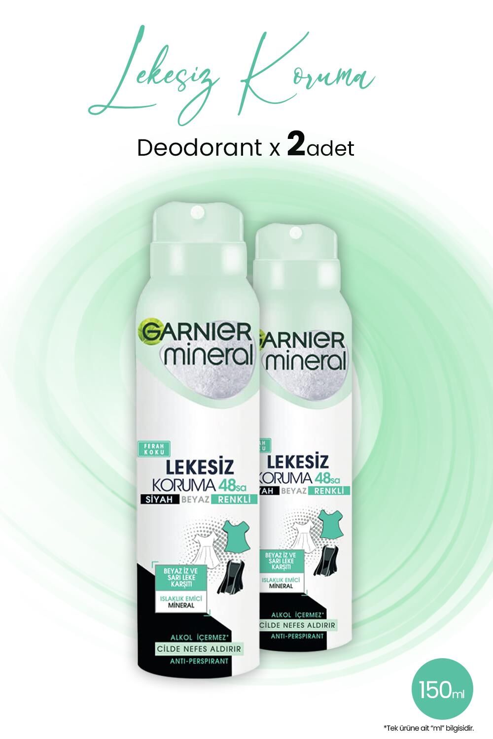 Garnier Mineral Lekesiz Koruma Ferah Sprey Deodorant 150 ML x 2 Adet