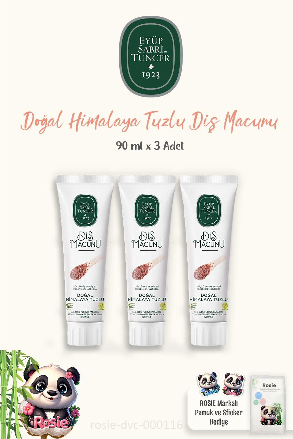 Eyüp Sabri Tuncer Diş Macunu 3'lü Himalaya Tuzlu 90 ml ve ROSIE Doğal Pamuk 60'lı