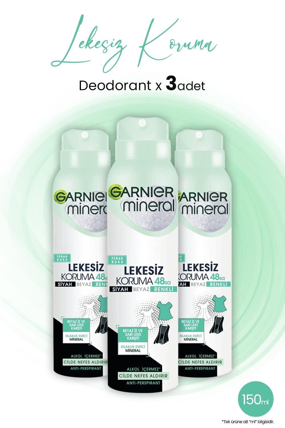 Garnier Mineral Lekesiz Koruma Ferah Sprey Deodorant 150 ML x 3 Adet
