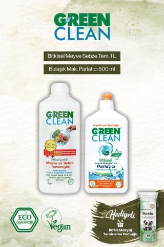 Green Clean Bulaşık Mak. Parlatıcı 500 ml ve Meyze Sebze Tem. 1000 ml, Rosie Hediye