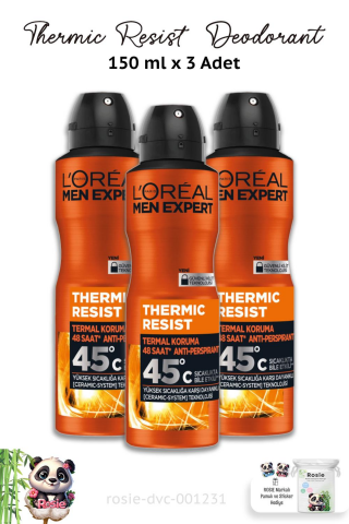 3 Adet Loreal Paris Men Expert Thermic Resist Deodorant 150 ml ve ROSIE