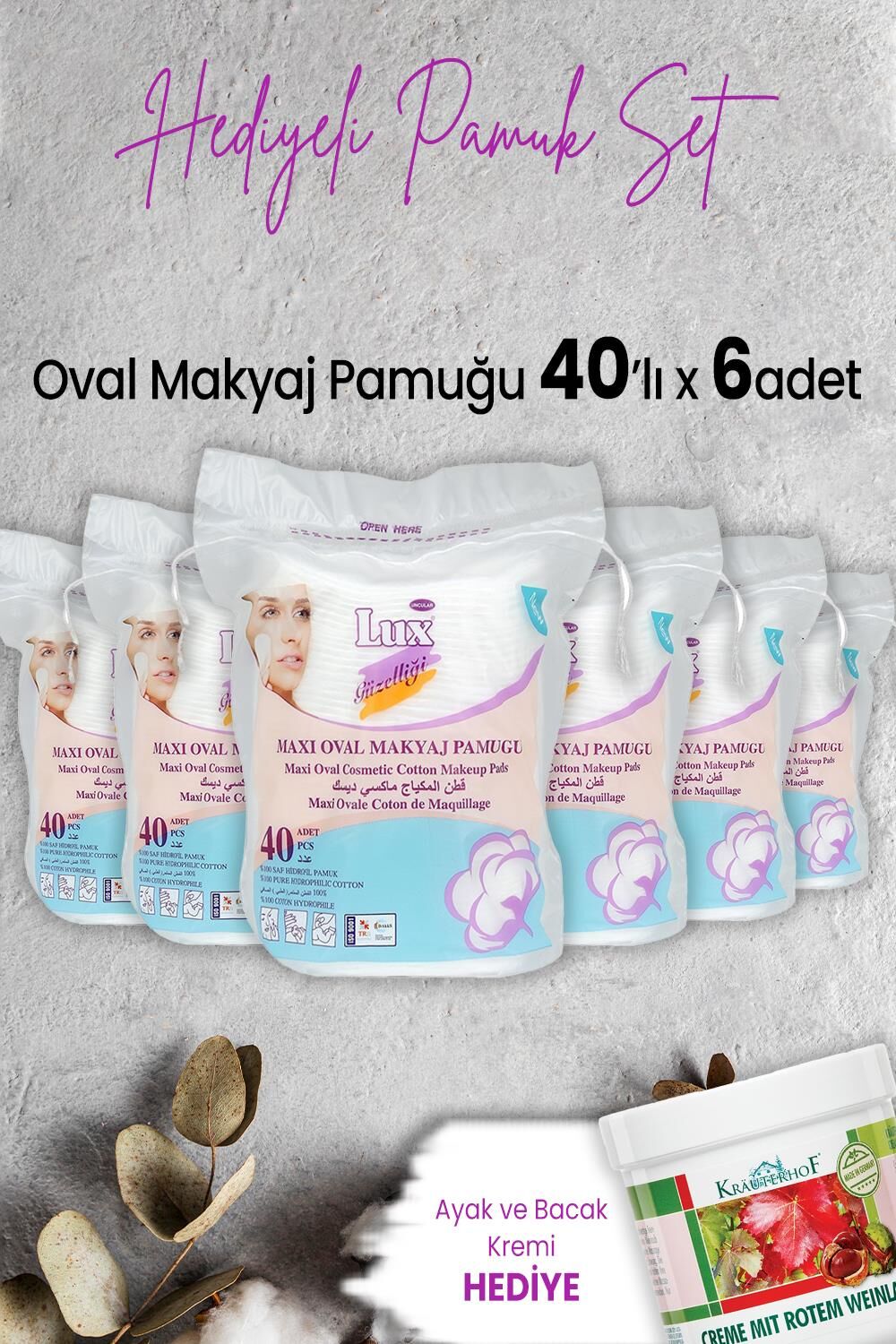 Lux Disk Oval Makyaj Pamuğu 40' lı x 6 Adet ve Hediyeli