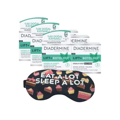 Diadermine Lift+ Botology Gündüz Kremi 50 ml + Gece Kremi 50 ml x 3 ve Uyku Bandı Hediyeli