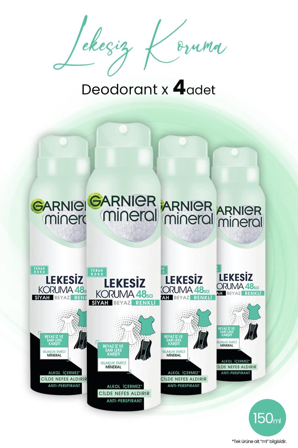 Garnier Mineral Lekesiz Koruma Ferah Sprey Deodorant 150 ML x 4 Adet