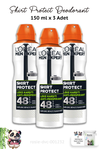 3 Adet Loreal Paris Men Expert Shirt Protect Deodorant 150 ml ve ROSIE