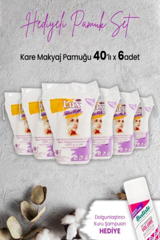 Lux Disk Kare Makyaj Pamuğu 40' lı x 6 Adet ve Hediyeli