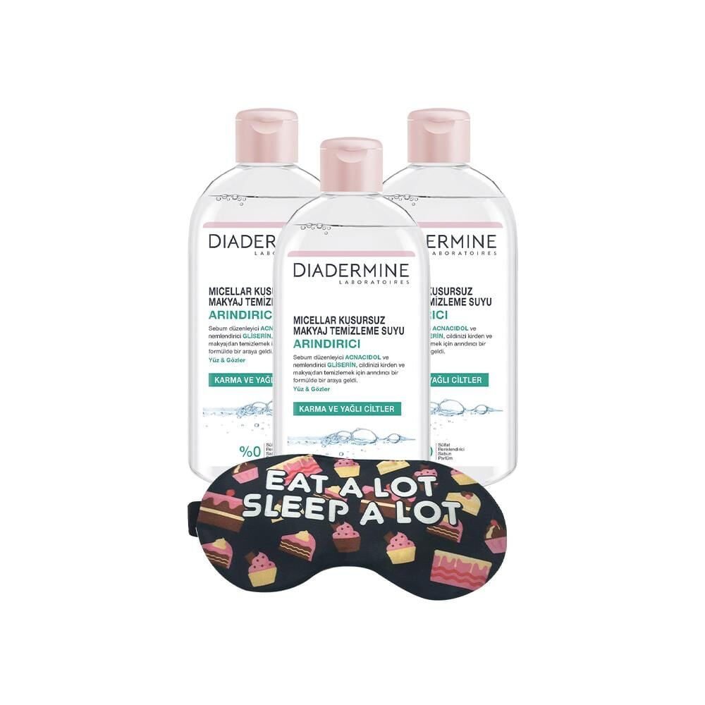 DIADERMINE Arındırıcı Micellar Kusursuz Makyaj Temizleme Suyu 400 ml x 3 ve Uyku Bandı Hediyeli