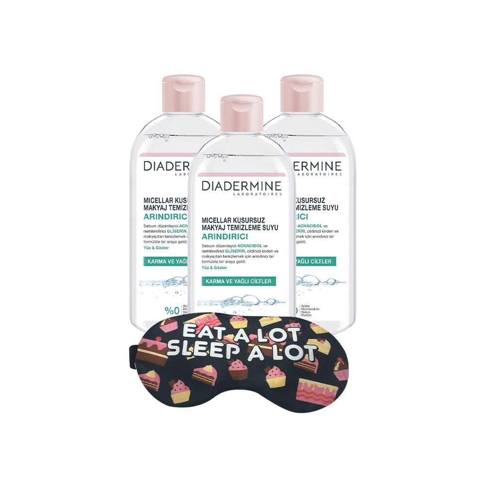 DIADERMINE Arındırıcı Micellar Kusursuz Makyaj Temizleme Suyu 400 ml x 3 ve Uyku Bandı Hediyeli