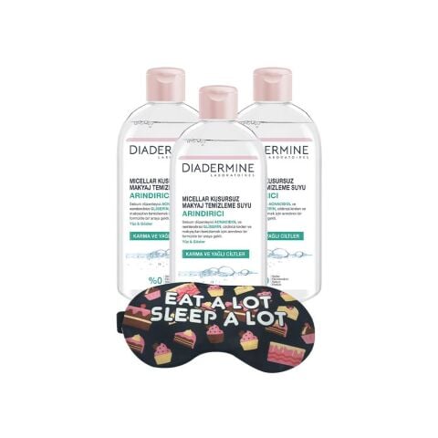 DIADERMINE Arındırıcı Micellar Kusursuz Makyaj Temizleme Suyu 400 ml x 3 ve Uyku Bandı Hediyeli