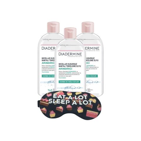 DIADERMINE Arındırıcı Micellar Kusursuz Makyaj Temizleme Suyu 400 ml x 3 ve Uyku Bandı Hediyeli