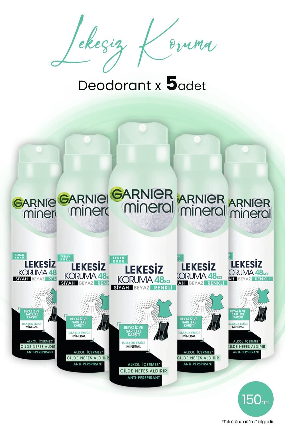 Garnier Mineral Lekesiz Koruma Ferah Sprey Deodorant 150 ML x 5 Adet