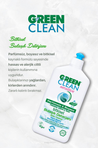 Green Clean Sensitive 500ml Bulaşık Jel Det. ve Meyze Sebze Tem. 1000 ml, Rosie Hediye
