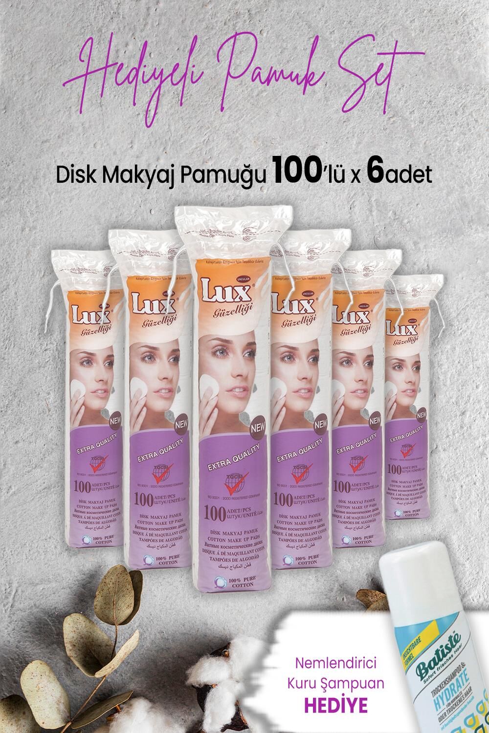 Lux Disk Makyaj Pamuğu 100'lü x 6 Adet ve Hediyeli