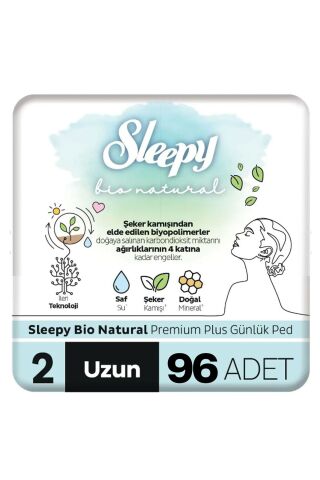Sleepy Bio Natural Premium Plus Günlük Ped Uzun 96 Adet Ped
