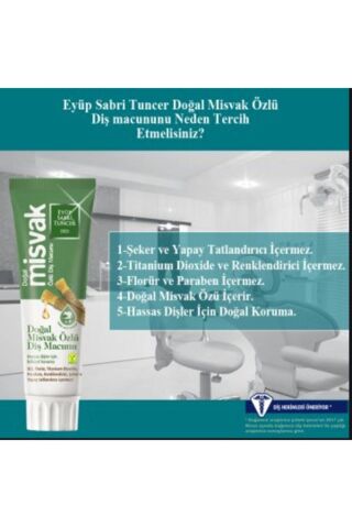 Eyüp Sabri Tuncer Doğal Misvak Özlü 75 ml Diş Macunu x 2 Adet