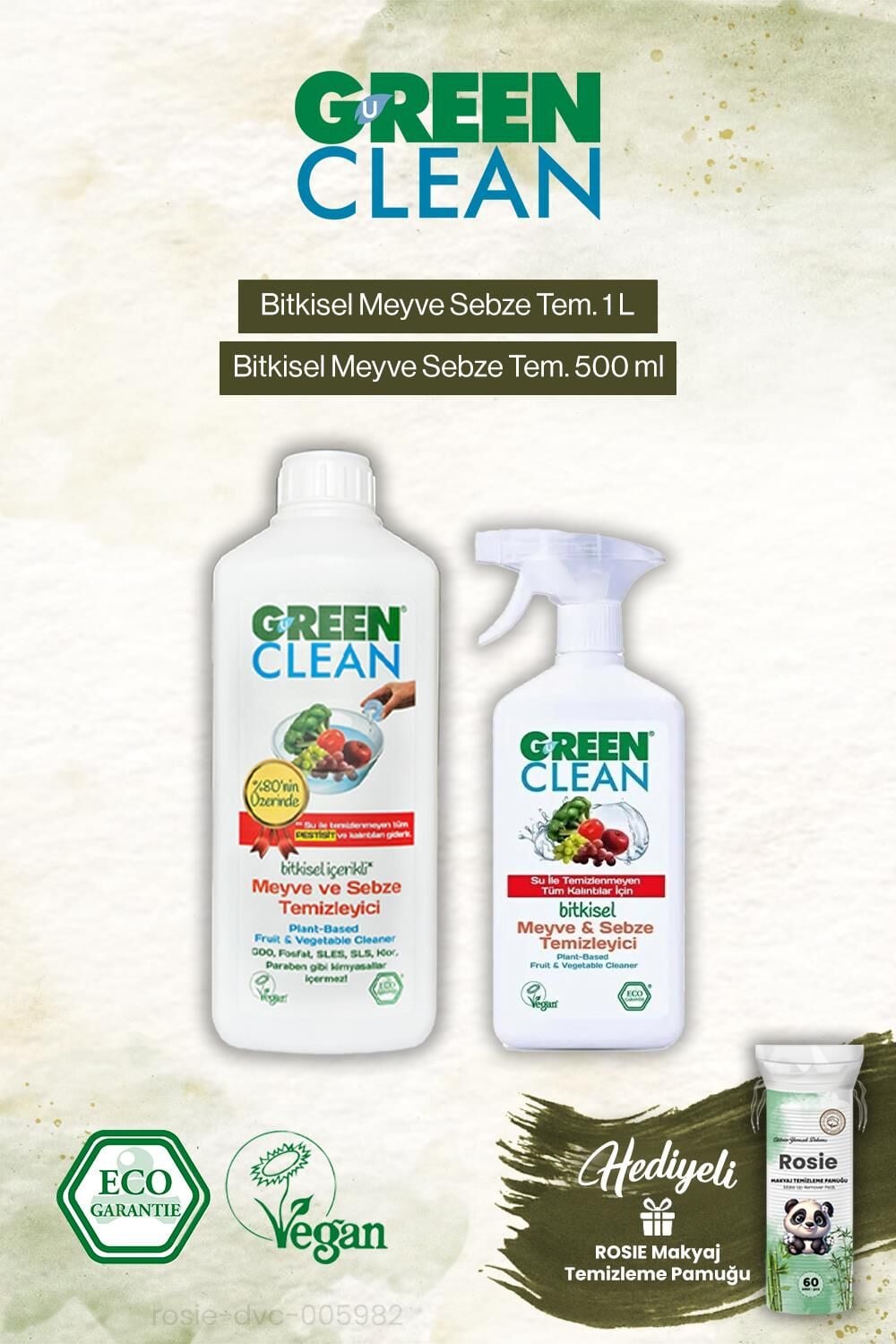 Green Clean Meyve Sebze Temizleyici 500 ml ve 1000ml, Rosie Hediye