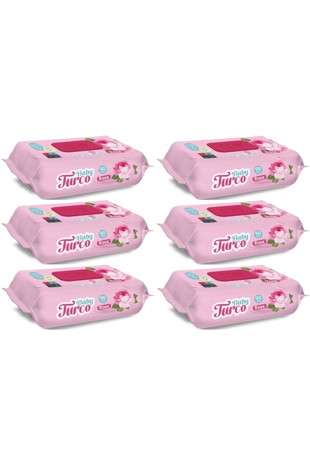 Baby Turco Islak Havlu Mendil 90 Yaprak Gül/rose 6 Lı Set 540 Yaprak Plastik Kapaklı