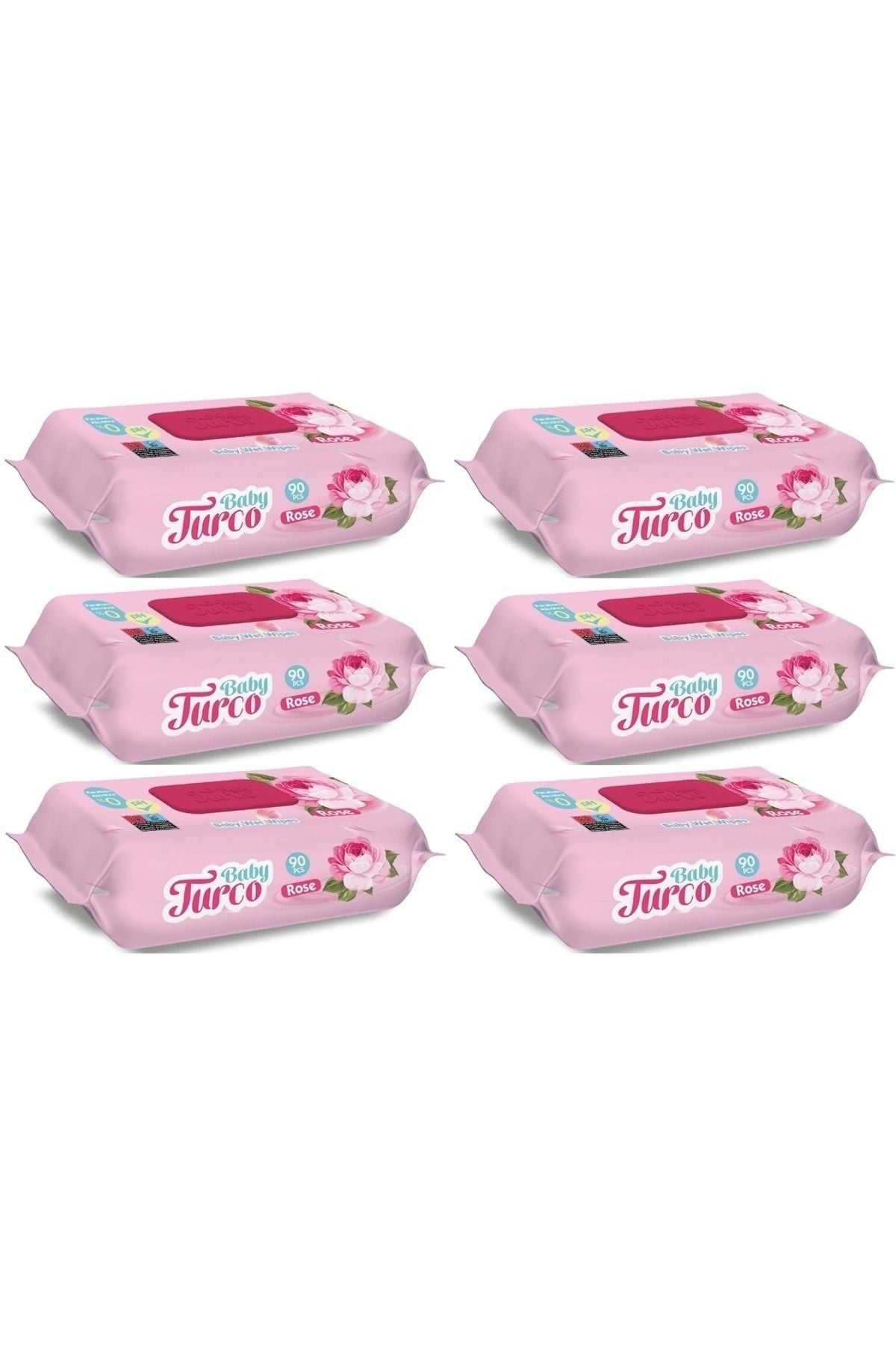 Baby Turco Islak Havlu Mendil 90 Yaprak Gül/rose 6 Lı Set 540 Yaprak Plastik Kapaklı