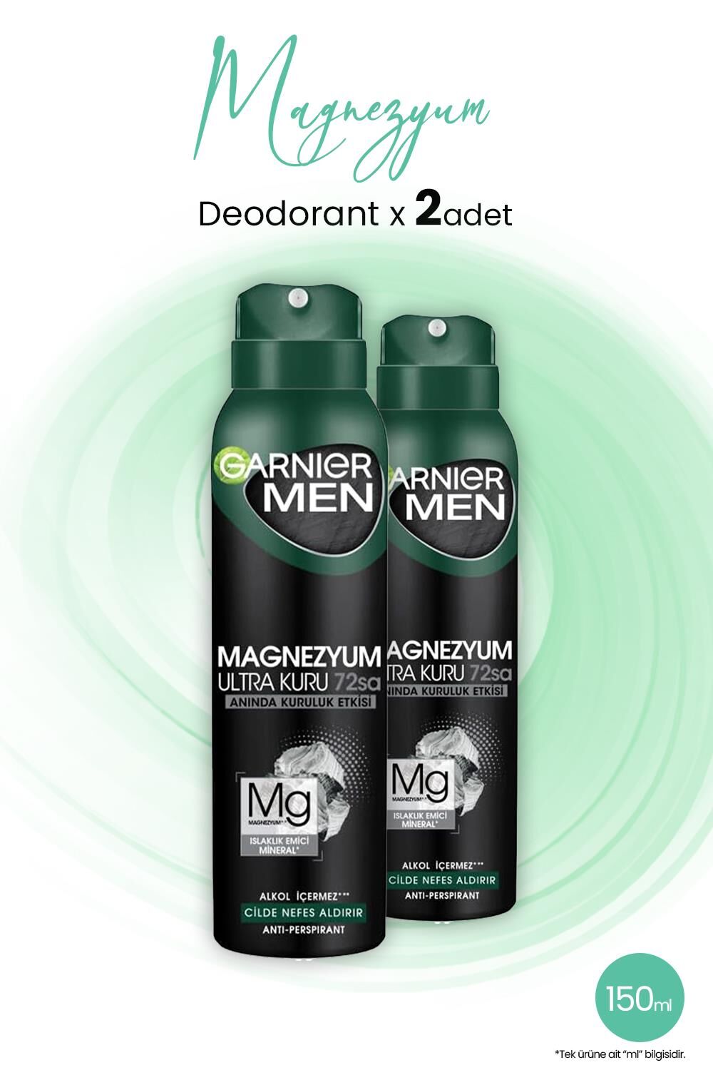 Garnier Men Magnezyum Ultra Kuru 72 Saat Sprey Deodorant 150 ML x 2 Adet