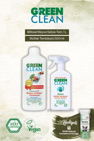 Green Clean Mutfak Temizleyici 500ml ve Meyze Sebze Tem. 1000 ml, Rosie Hediye