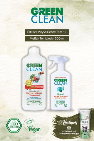 Green Clean Mutfak Temizleyici 500ml ve Meyze Sebze Tem. 1000 ml, Rosie Hediye