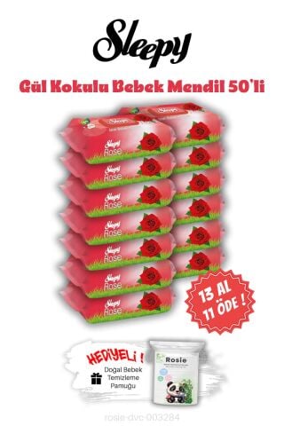 Sleepy Gül Kokulu 13 AL 11 ÖDE Islak Bebek Mendil 50'li ve ROSIE