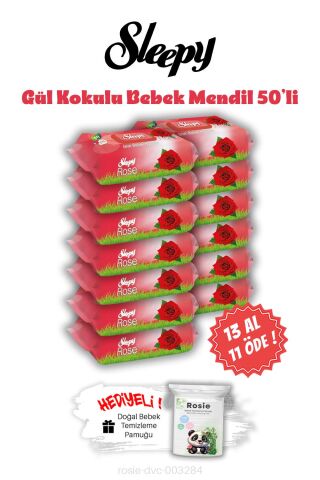 Sleepy Gül Kokulu 13 AL 11 ÖDE Islak Bebek Mendil 50'li ve ROSIE