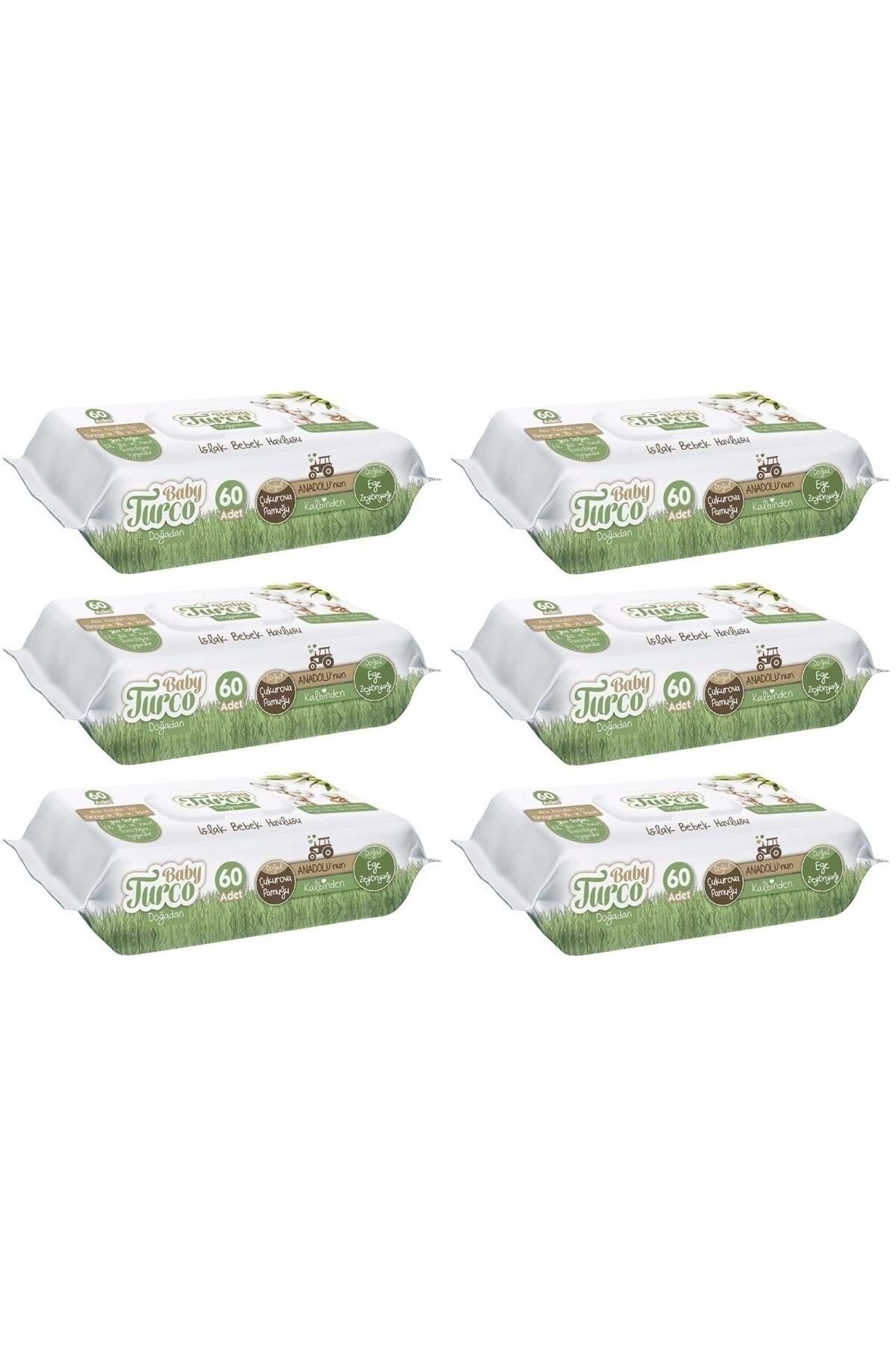 Baby Turco Islak Havlu Mendil Yenidoğan 60 Yaprak Doğadan 6 Lı Set 360 Yaprak