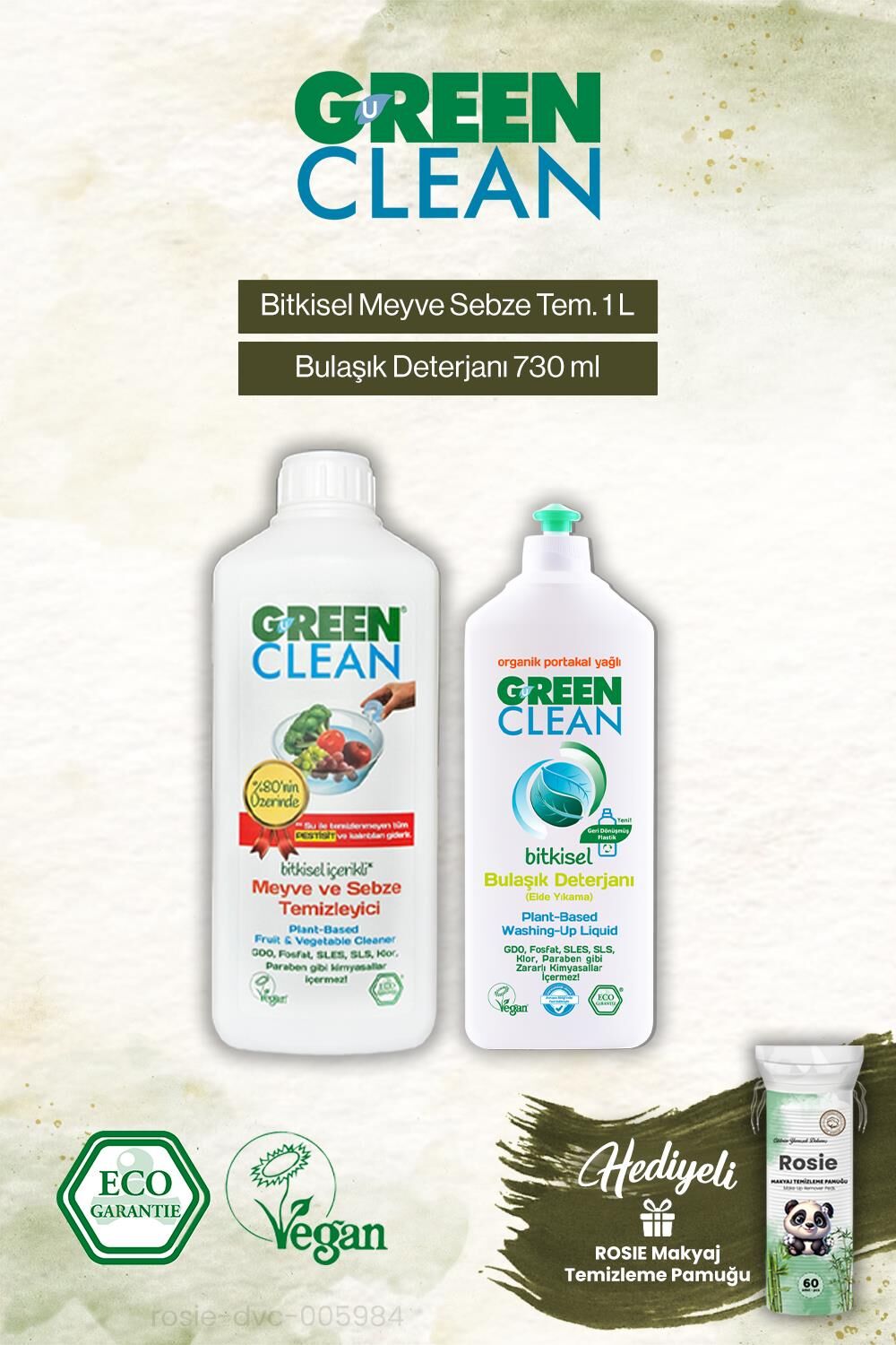 Green Clean Bulaşık Det. 730 ml ve Meyze Sebze Tem. 1000 ml, Rosie Hediye