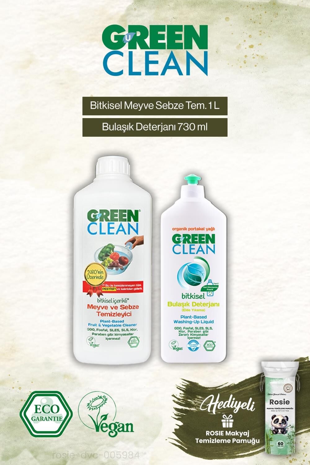 Green Clean Bulaşık Det. 730 ml ve Meyze Sebze Tem. 1000 ml, Rosie Hediye