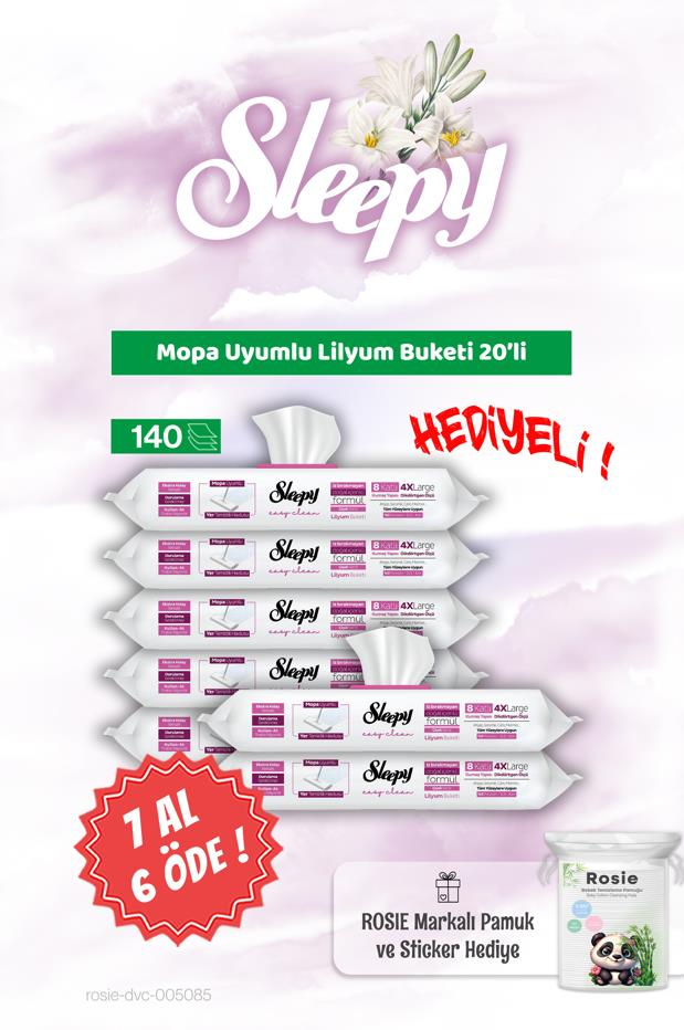 Sleepy 7 AL 6 ÖDE Mopa Uyumlu Lilyum Buketi 20'li ve Rosie Bebek pamuğu