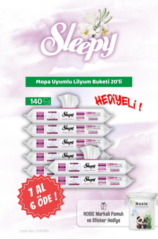 Sleepy 7 AL 6 ÖDE Mopa Uyumlu Lilyum Buketi 20'li ve Rosie Bebek pamuğu