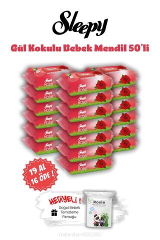 19 AL 16 ÖDE Sleepy Gül Kokulu Islak Bebek Mendil 50'li ve ROSIE