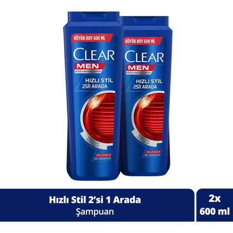 Clear Kepeğe Karşı Etkili 2 Adet Hızlı Stil 2'si 1 Arada Şampuan 600 ML
