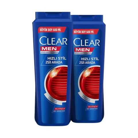 Clear Kepeğe Karşı Etkili 2 Adet Hızlı Stil 2'si 1 Arada Şampuan 600 ML