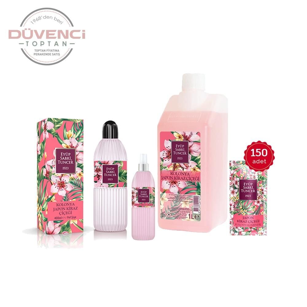 Eyüp Sabri Tuncer Japon Kiraz Çiçeği Kolonyalı Mendil, Kolonya 1 Litre, 400 ML ve 150 ML