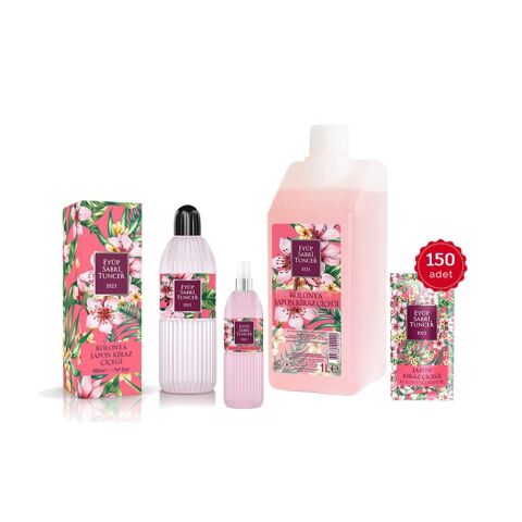 Eyüp Sabri Tuncer Japon Kiraz Çiçeği Kolonyalı Mendil, Kolonya 1 Litre, 400 ML ve 150 ML