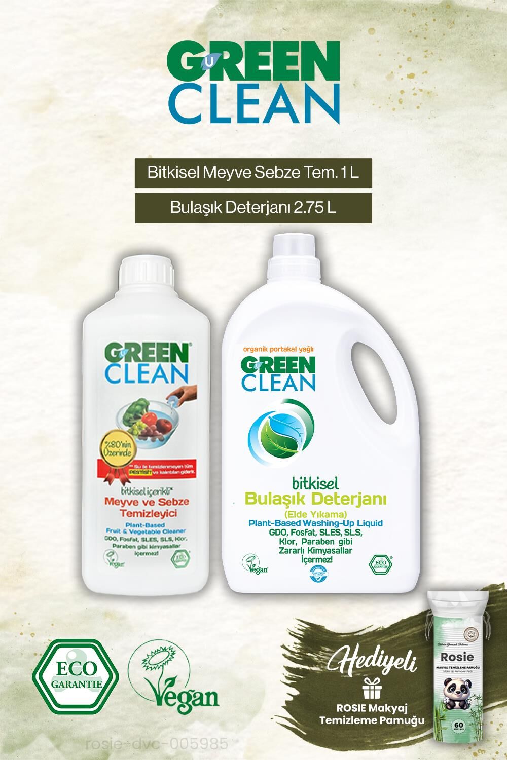 Green Clean Bulaşık Deterjanı 2.75 L ve Meyze Sebze Tem. 1000 ml, Rosie Hediye