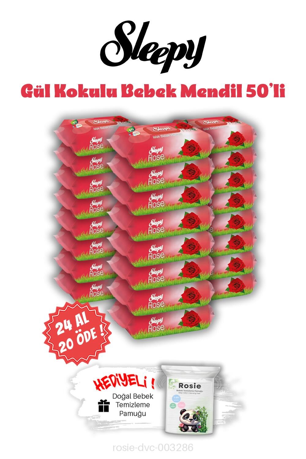 Islak Bebek Mendil 24 AL 20 ÖDE Sleepy Gül Kokulu 50'li ve ROSIE