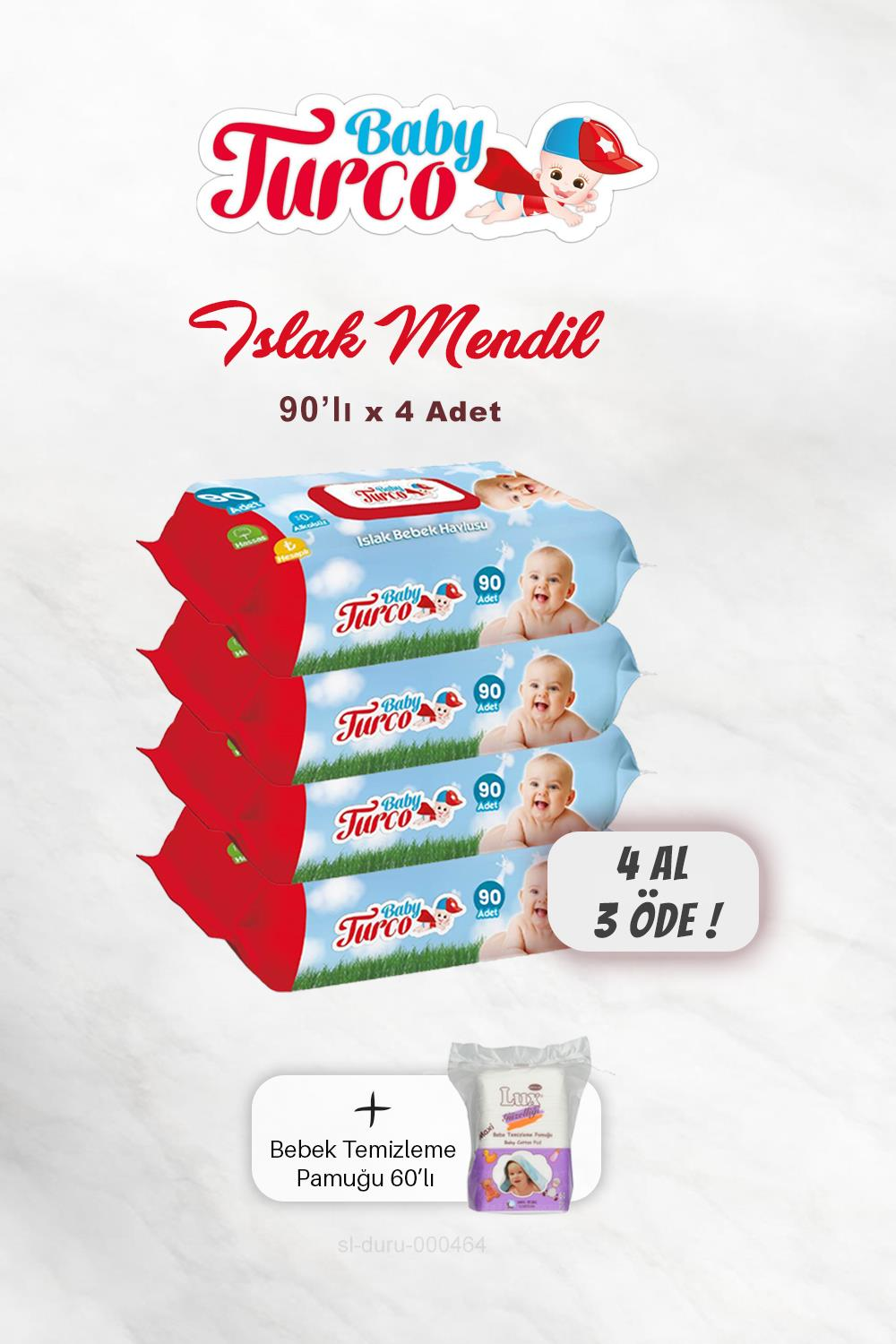 4 AL 3 ÖDE Baby Turco Islak Bebek Mendili 90' lı, Bebek Temizleme Pamuğu