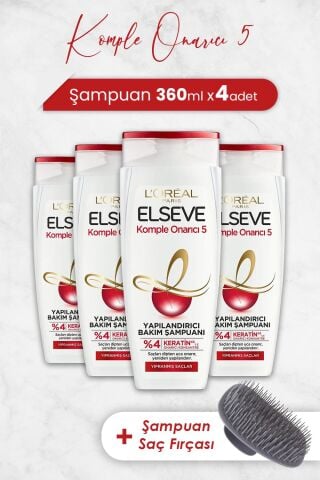 Elseve Komple Onarıcı 5 Yapılandırıcı Şampuan 360 ml x 4 Adet ve Şampuan Fırçası