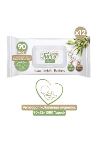 Baby Turco Doğadan Islak Bebek Havlusu 12x90 Yaprak