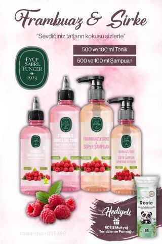 Eyüp Sabri Tuncer 500 ml ve 100 ml Sirke Frambuaz Tonik ve Şampuan, ROSIE makyaj pamuğu