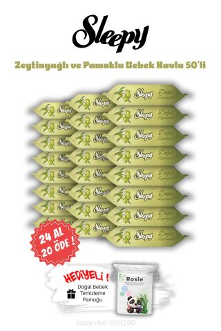 Islak Bebek Mendil 24 AL 20 ÖDE Sleepy Zeytinyağ ve Pamuk 50'li ve ROSIE