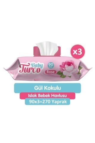 Baby Turco Gül Kokulu Islak Bebek Havlusu 3x90 Adet