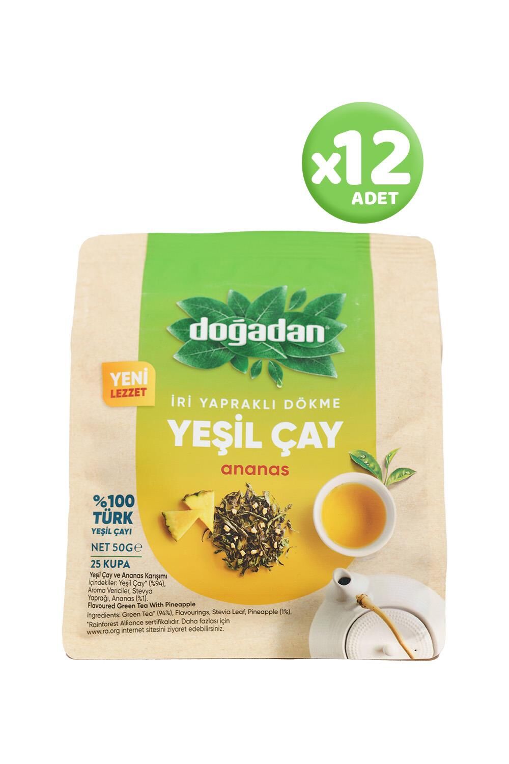 Doğadan Dökme Yeşil Çay Ananas 50 gr x 12 Adet